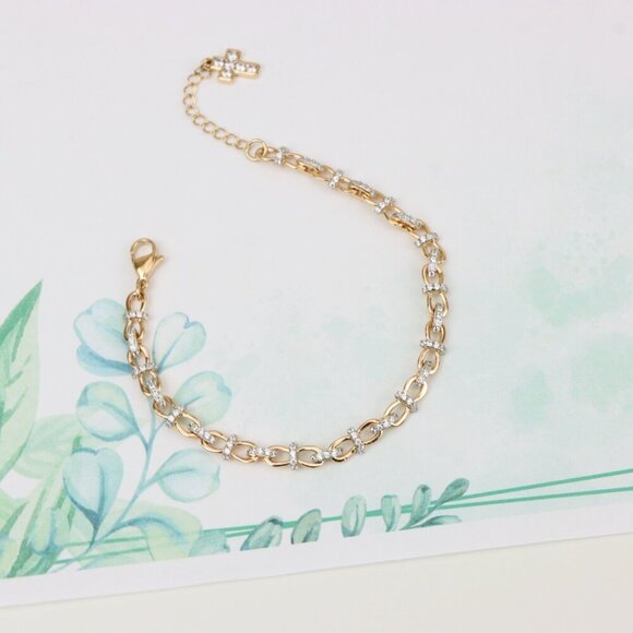 "Elegant Rose Gold Bracelet with Sparkling Link Detailing, XPBL0839 - Picture 3 of 12